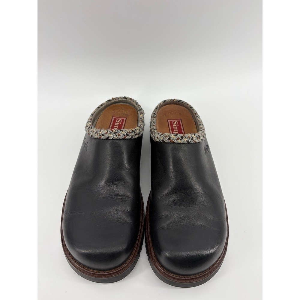 Simple Shoes, Full Grain Leather, Clogs Slip On Mules, Black Mens Size 9.5